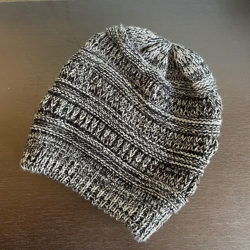 Knit Beanie Black Gray White One Size Fits Most Winter
